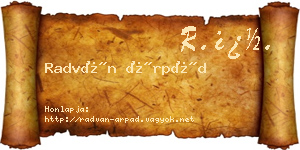 Radván Árpád névjegykártya